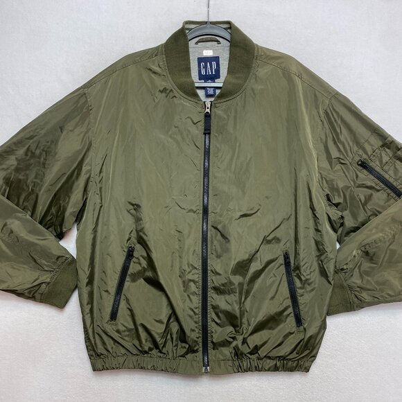 Vintage Gap Jacket Mens XL Olive Green Full Zip Bomber Lined Y2K 90s - Picture 1 of 12
